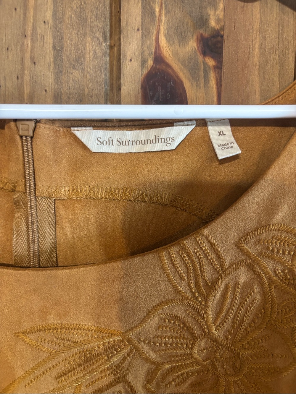 Soft Surroundings Tan Suede Boho Embroidered Sleeveless Top XL - Picture 4 of 14